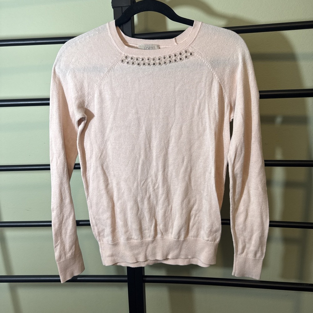 Ann Taylor Loft Sweater Beaded Neckline Pink Women's Size XS